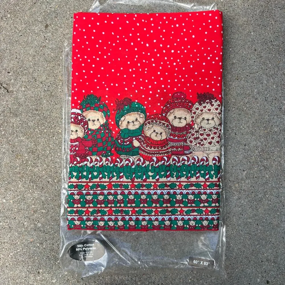 Vintage 1984 Lucy Rigg Teddy Bear Christmas Tablecloth 60